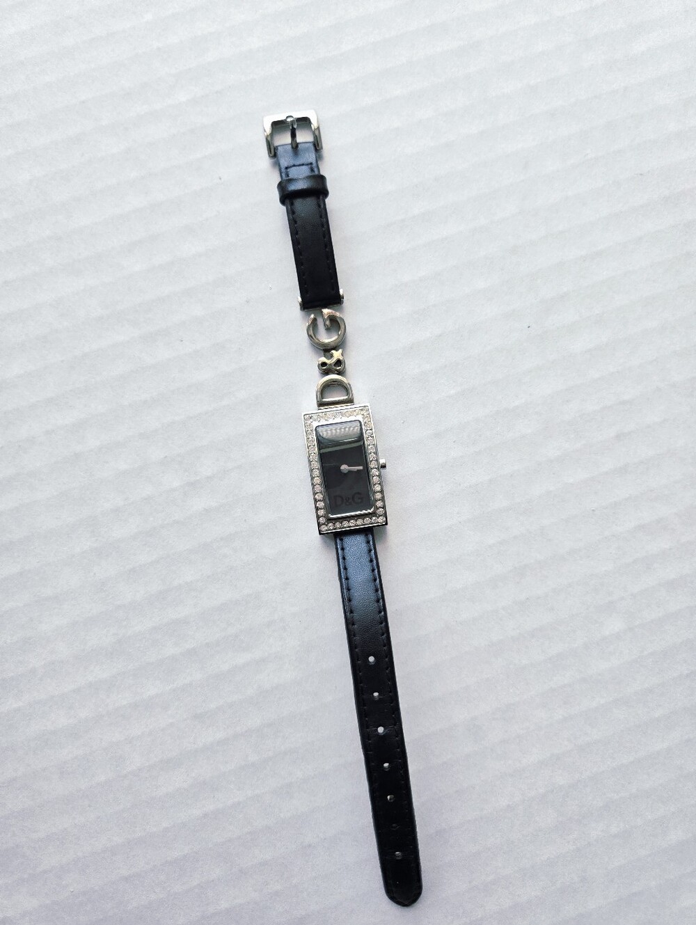 Dolce And Gabbana Time Black Leather Strap Crystal-Trim Women's Watch - New